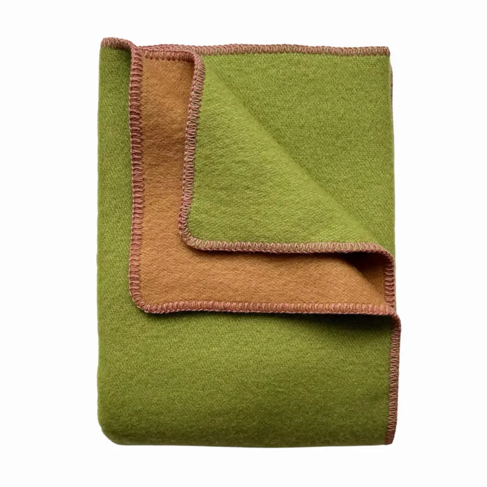 Plaids - Plaid couverture en laine, Vert Camel Rose - WOOL ONLY BY JOWOLLINA