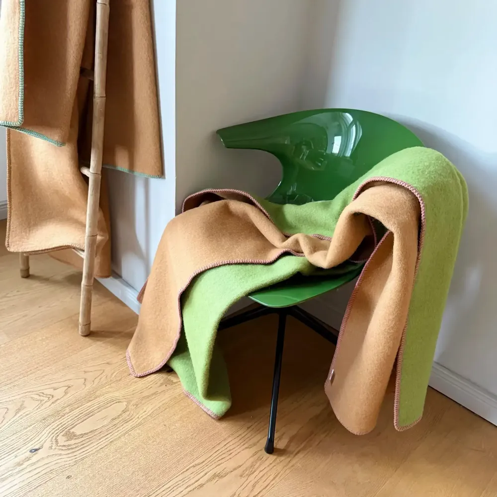 Plaids - Plaid couverture en laine, Vert Camel Rose - WOOL ONLY BY JOWOLLINA