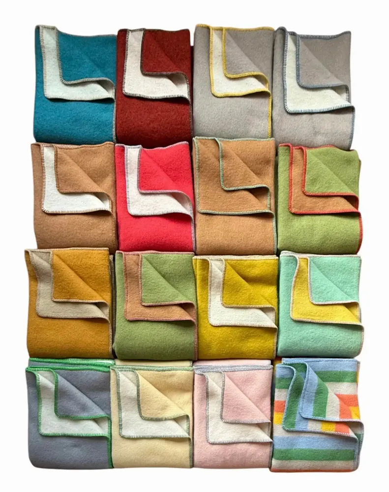 Plaids - Plaid couverture en laine, Vert Camel Rose - WOOL ONLY BY JOWOLLINA