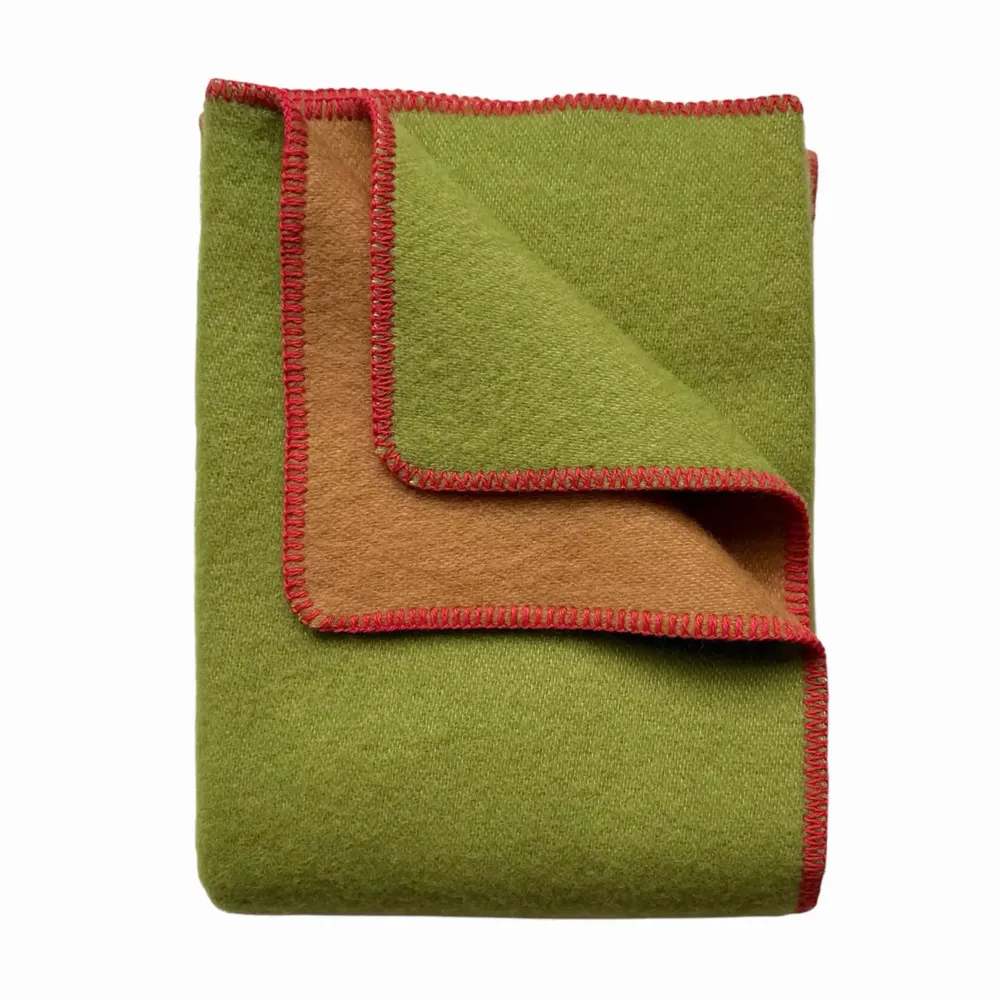 Throw blankets - Wool blanket plaid, Green Camel Red - WOOL ONLY BY JOWOLLINA