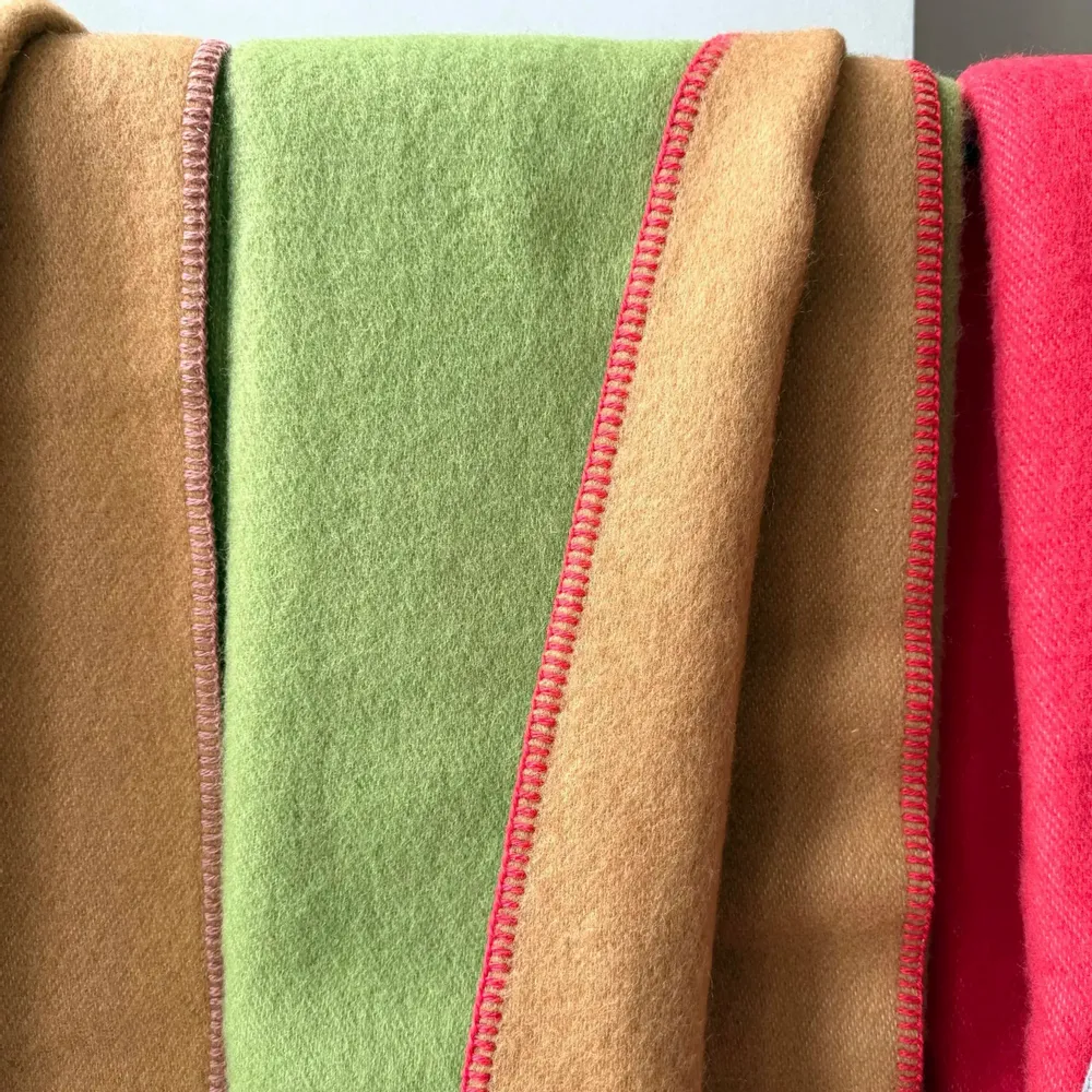 Throw blankets - Wool blanket plaid, Green Camel Red - WOOL ONLY BY JOWOLLINA