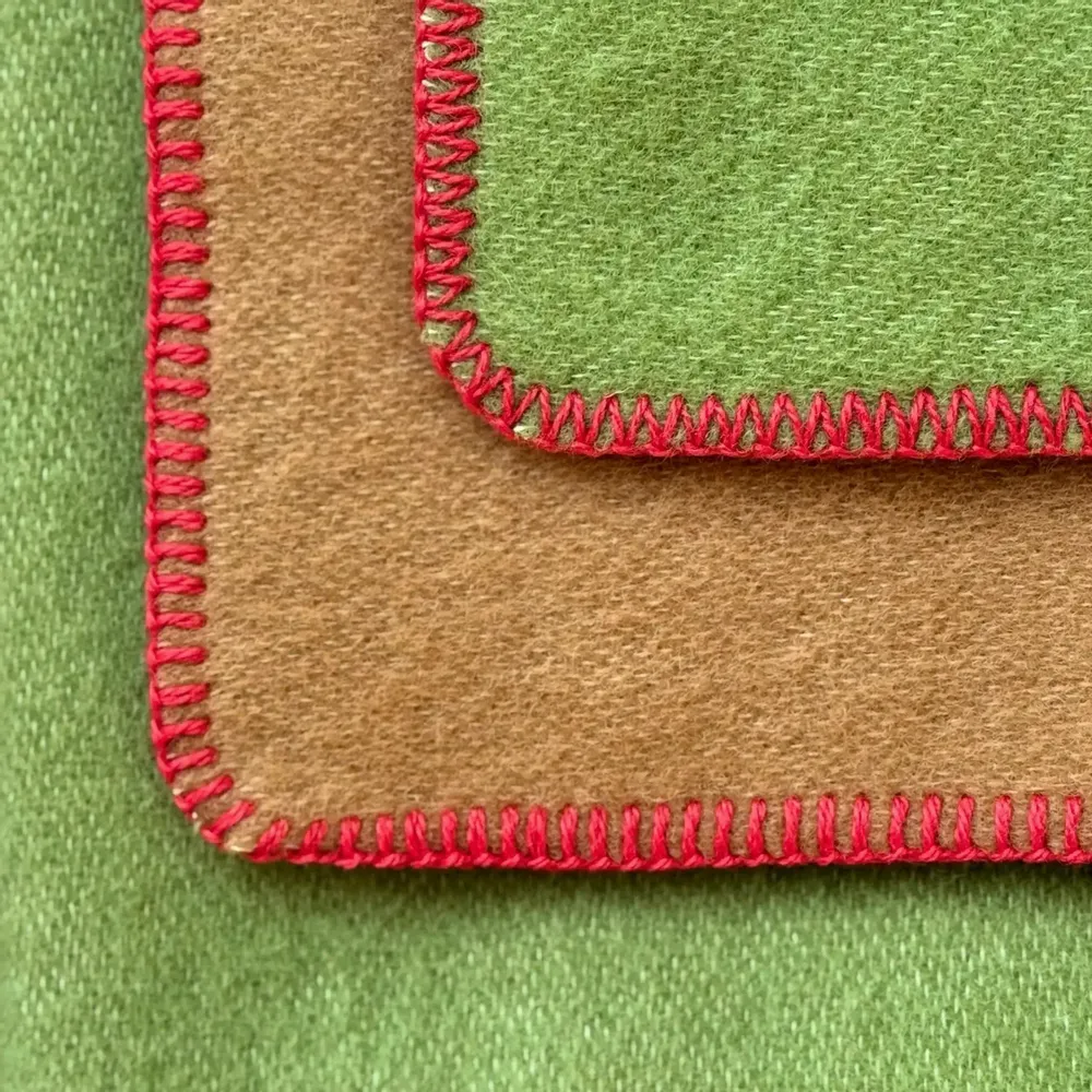 Throw blankets - Wool blanket plaid, Green Camel Red - WOOL ONLY BY JOWOLLINA