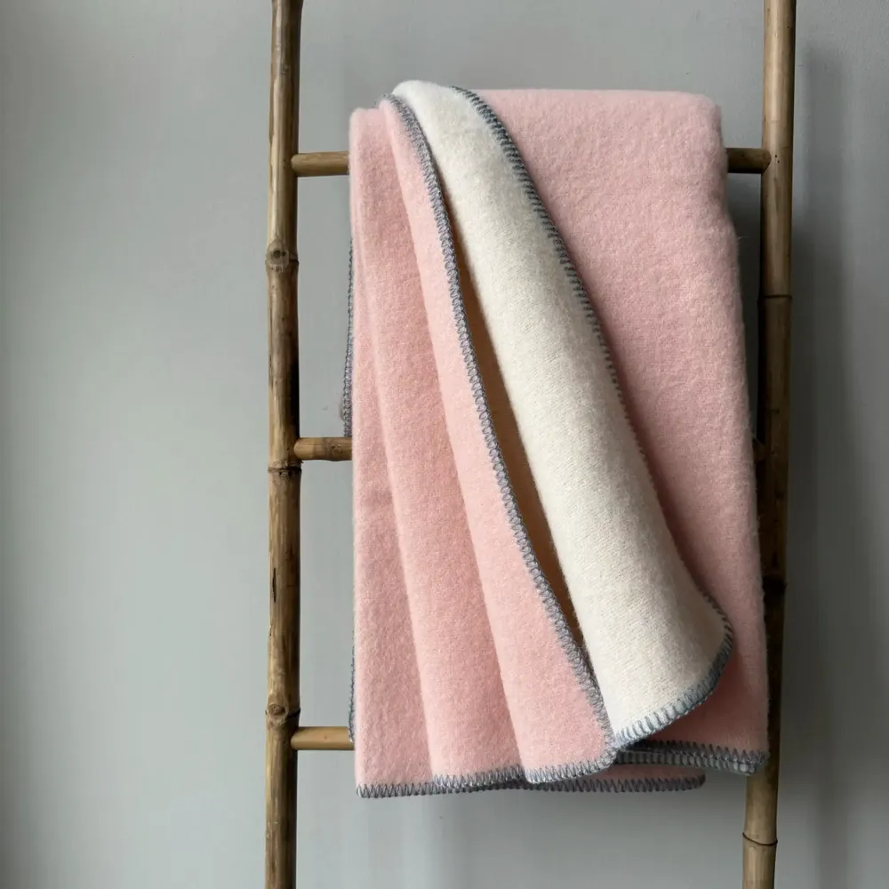 Throw blankets - Wool blanket plaid, Soft Pink - WOOL ONLY BY JOWOLLINA