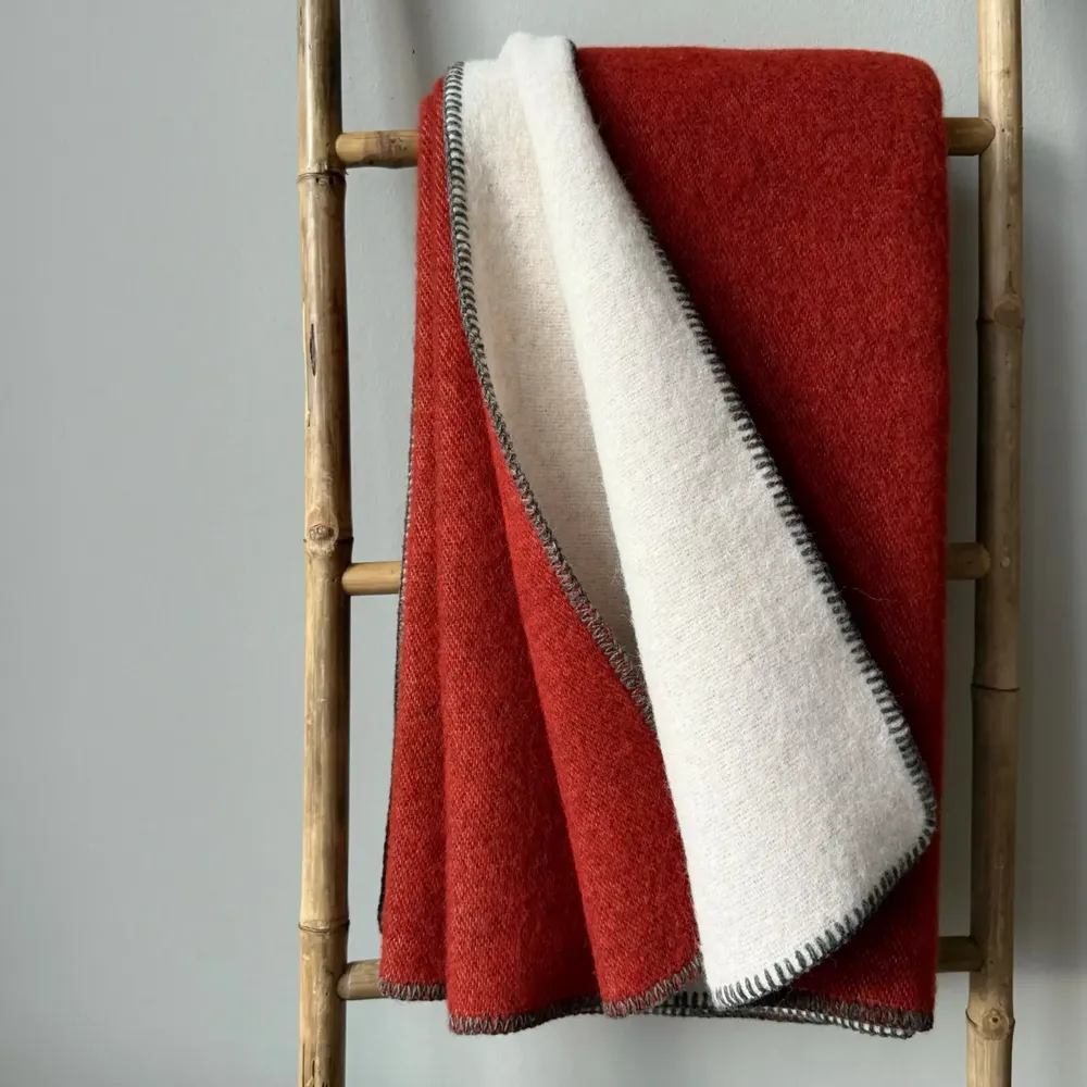 Plaids - Plaid couverture en laine, Brique - WOOL ONLY BY JOWOLLINA