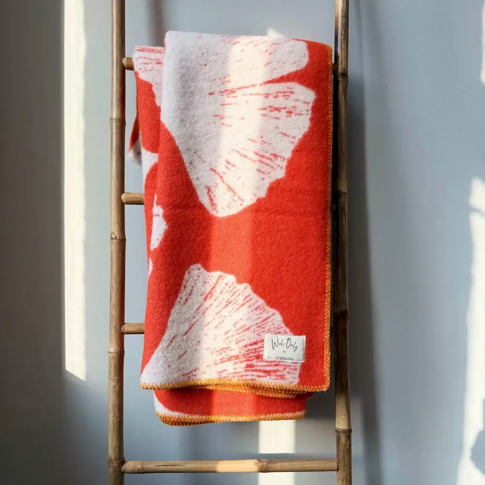 Plaids - Plaid couverture en laine, Ginkgo Vintage Orange - WOOL ONLY BY JOWOLLINA