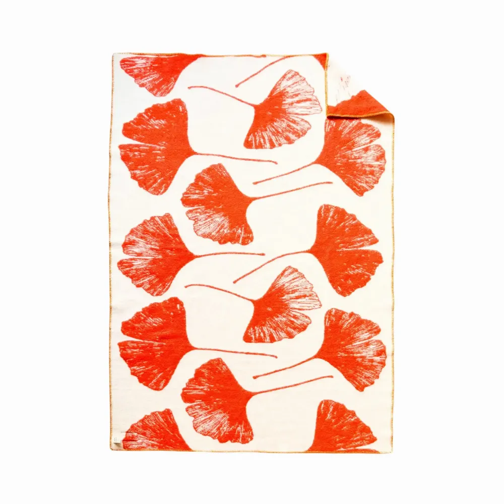 Plaids - Plaid couverture en laine, Ginkgo Vintage Orange - WOOL ONLY BY JOWOLLINA