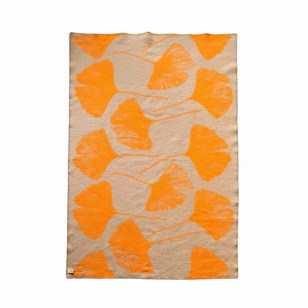 Plaids - Plaid couverture en laine, Ginkgo Peach Harmony - WOOL ONLY BY JOWOLLINA