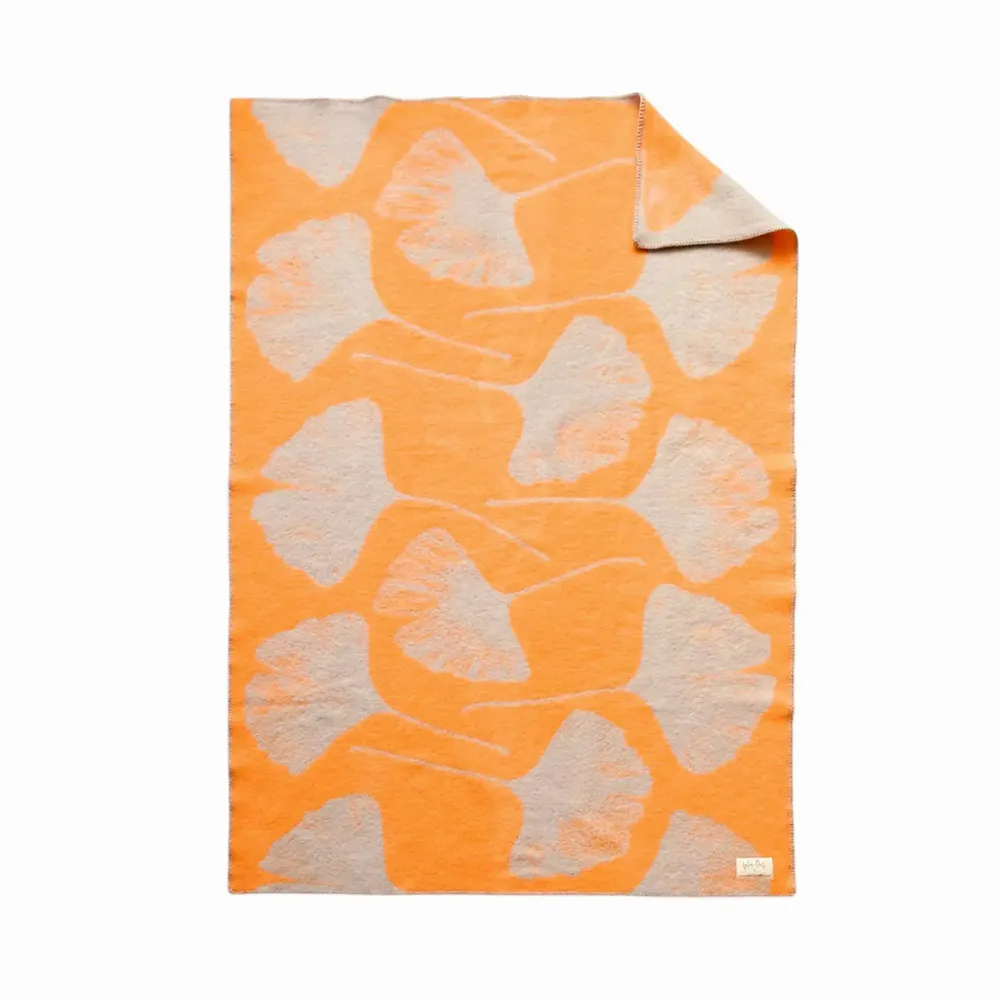 Plaids - Plaid couverture en laine, Ginkgo Peach Harmony - WOOL ONLY BY JOWOLLINA