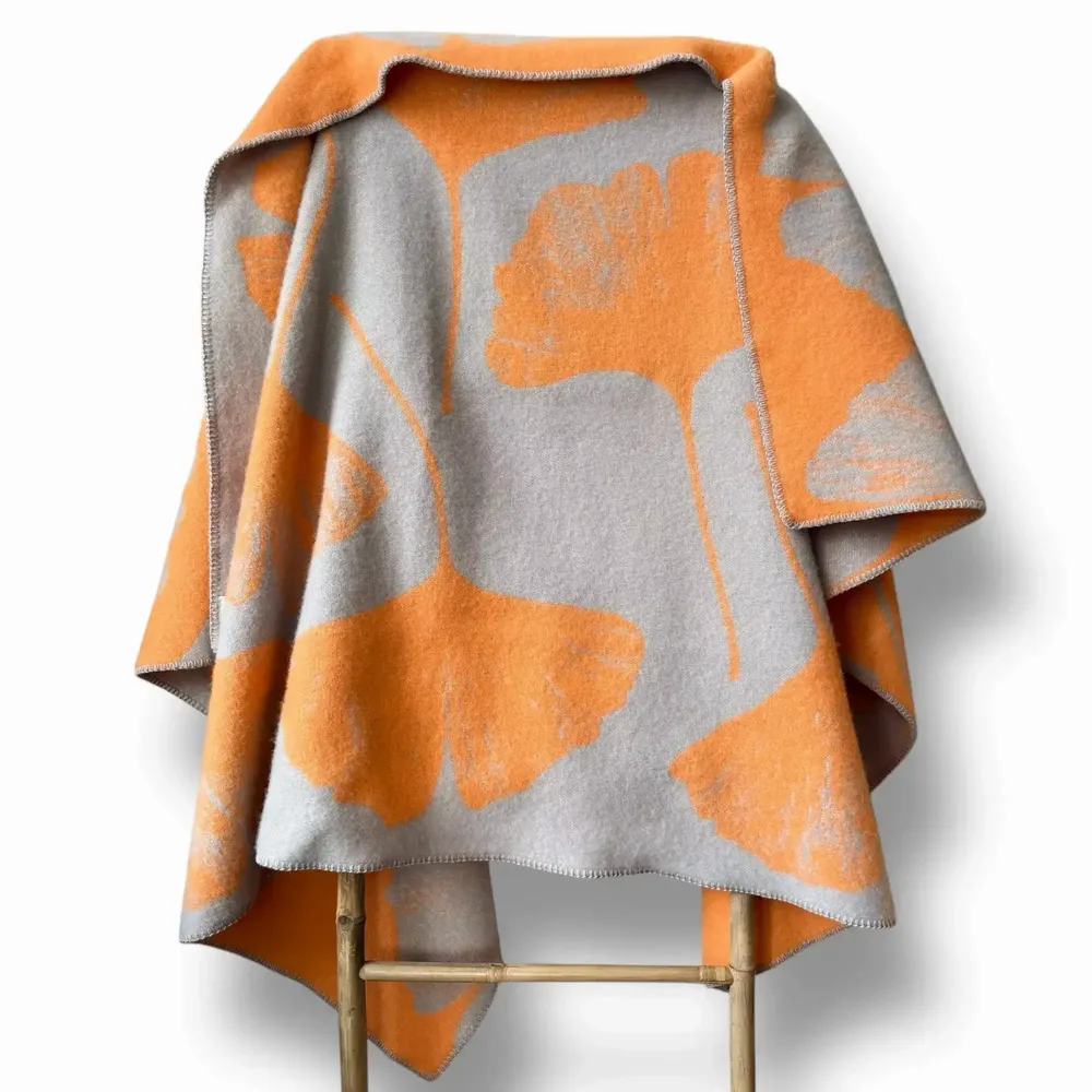 Plaids - Plaid couverture en laine, Ginkgo Peach Harmony - WOOL ONLY BY JOWOLLINA