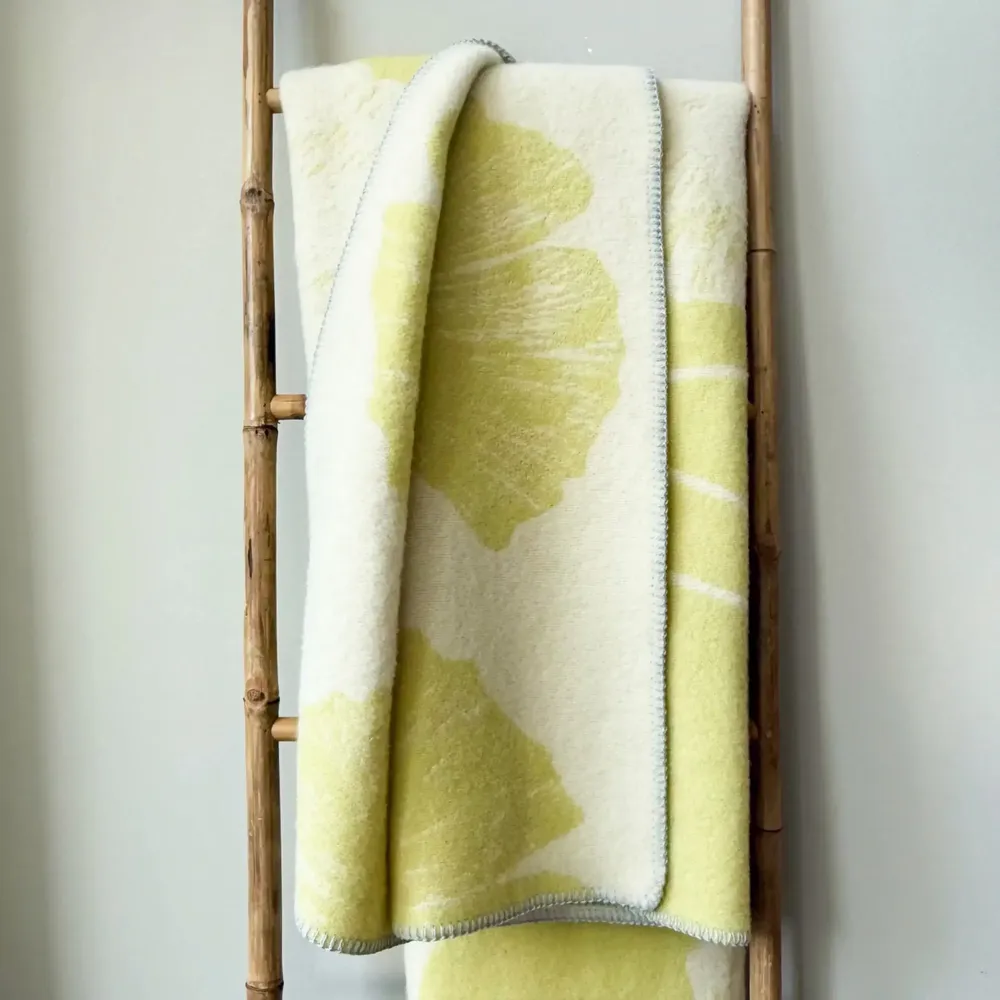 Throw blankets - Wool blanket plaid, Ginkgo Vintage Lemon - WOOL ONLY BY JOWOLLINA