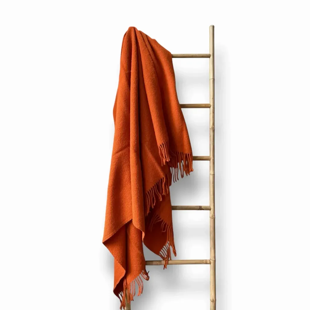Throw blankets - Wool blanket plaid, Tartan Orange - WOOL ONLY BY JOWOLLINA