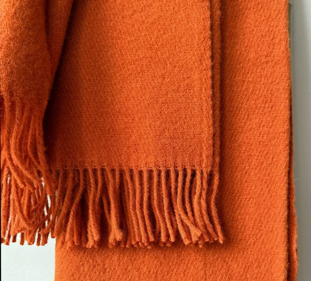 Throw blankets - Wool blanket plaid, Tartan Orange - WOOL ONLY BY JOWOLLINA