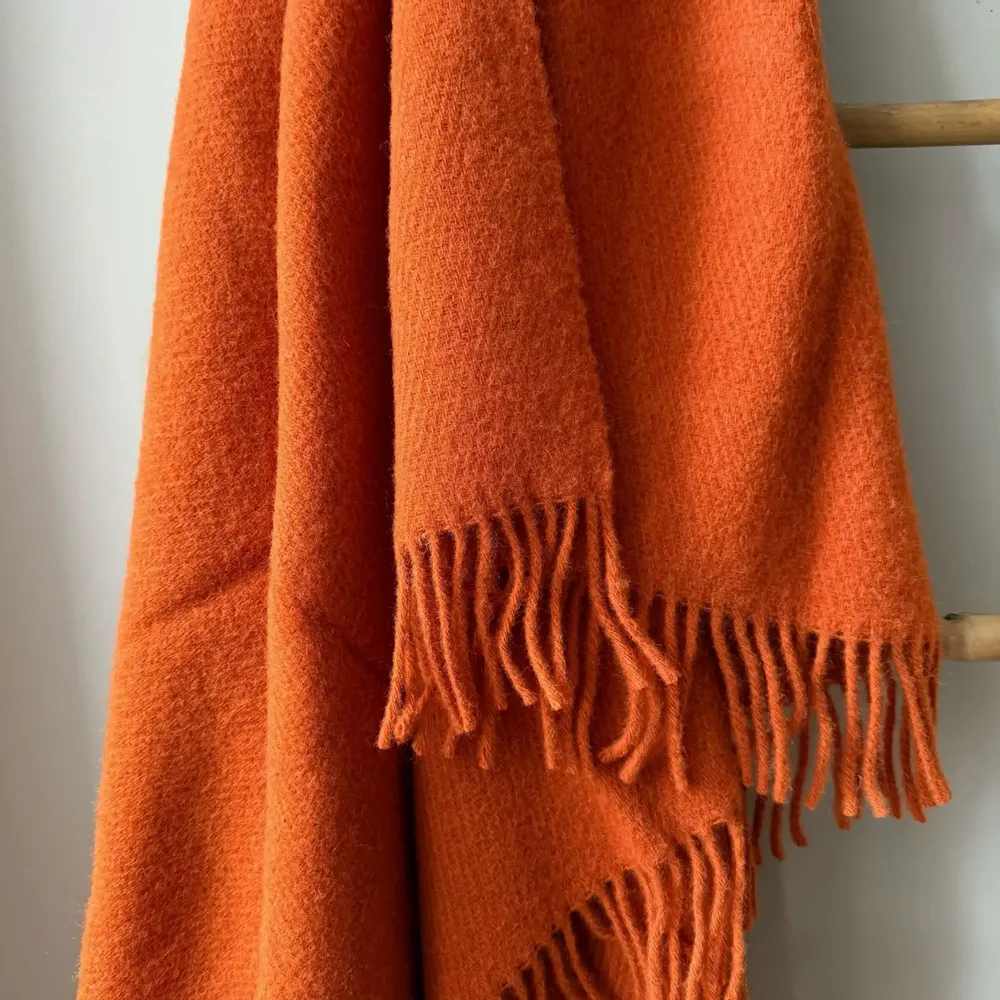 Throw blankets - Wool blanket plaid, Tartan Orange - WOOL ONLY BY JOWOLLINA