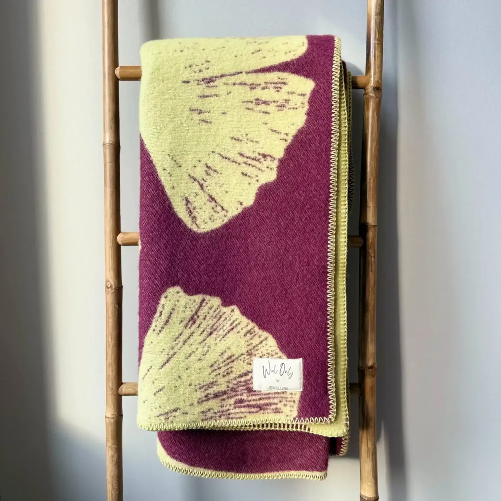 Throw blankets - Wool blanket plaid, Ginkgo Vintage Plum) - WOOL ONLY BY JOWOLLINA