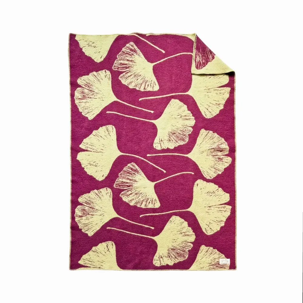 Throw blankets - Wool blanket plaid, Ginkgo Vintage Plum) - WOOL ONLY BY JOWOLLINA