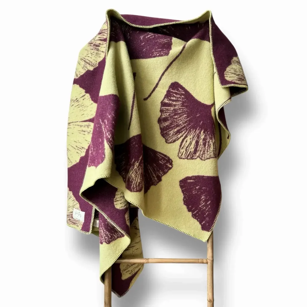 Throw blankets - Wool blanket plaid, Ginkgo Vintage Plum) - WOOL ONLY BY JOWOLLINA