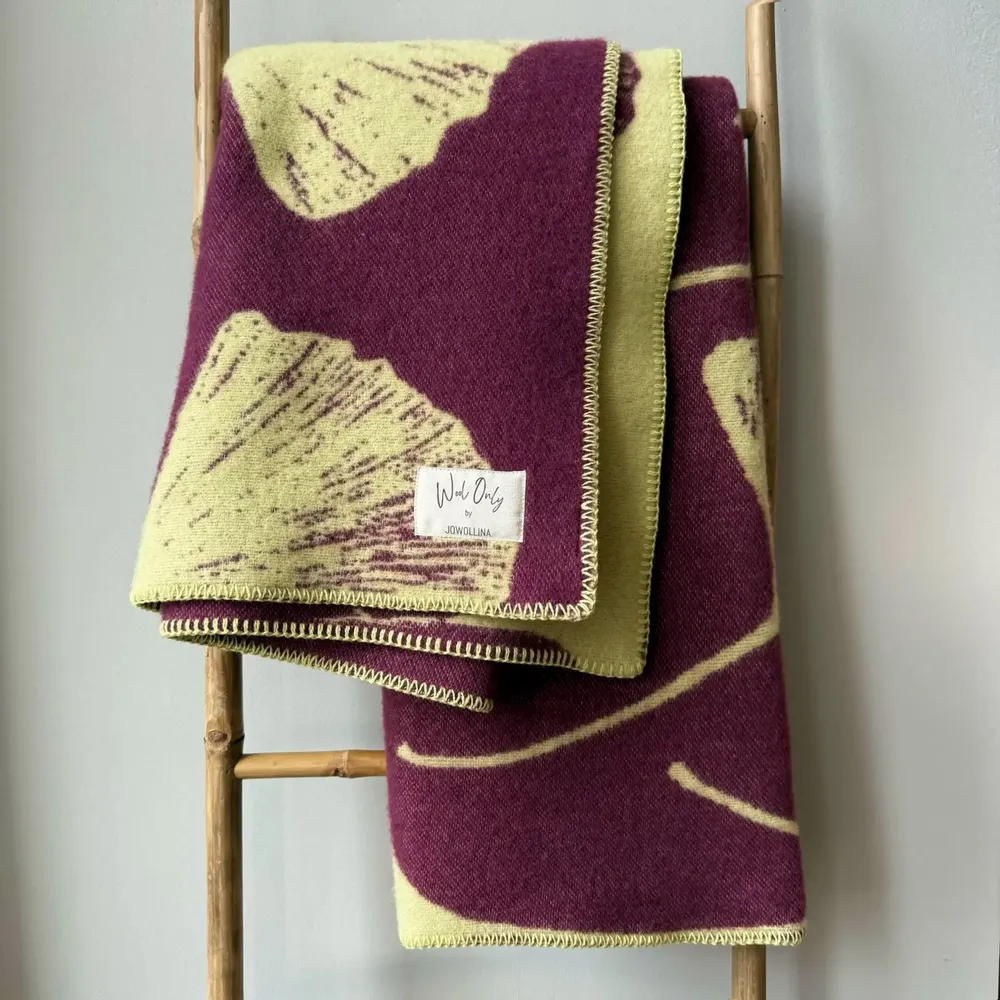 Throw blankets - Wool blanket plaid, Ginkgo Vintage Plum) - WOOL ONLY BY JOWOLLINA