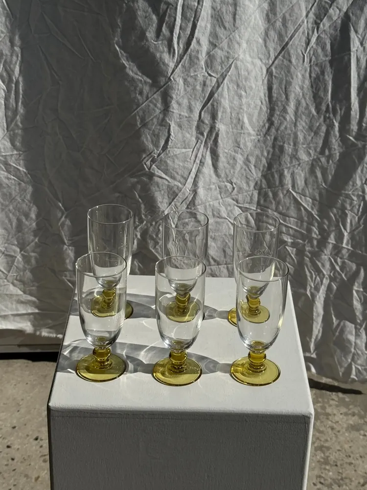 Stemware - 6 long yellow ball-footed glasses - OFFICE OBJETS