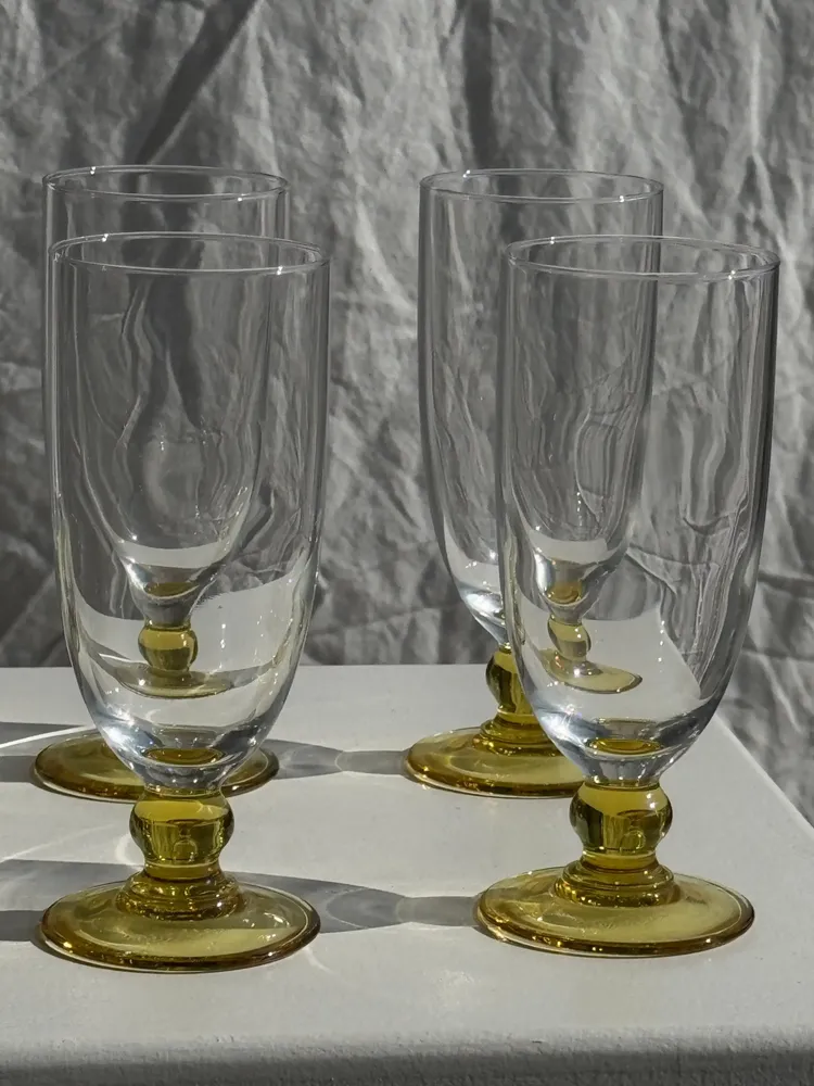 Stemware - 6 long yellow ball-footed glasses - OFFICE OBJETS