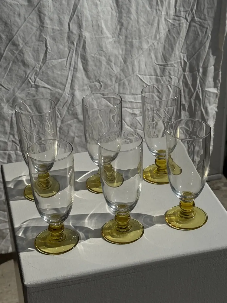 Stemware - 6 long yellow ball-footed glasses - OFFICE OBJETS