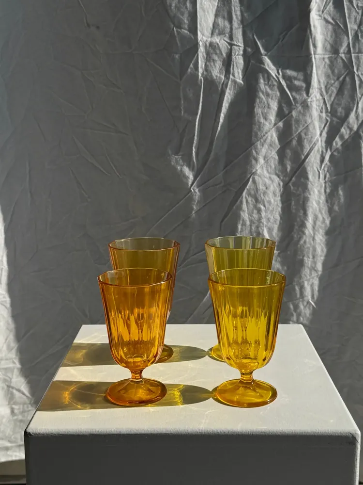 Stemware - Set of 4 yellow glasses: 2 large and 2 small - OFFICE OBJETS