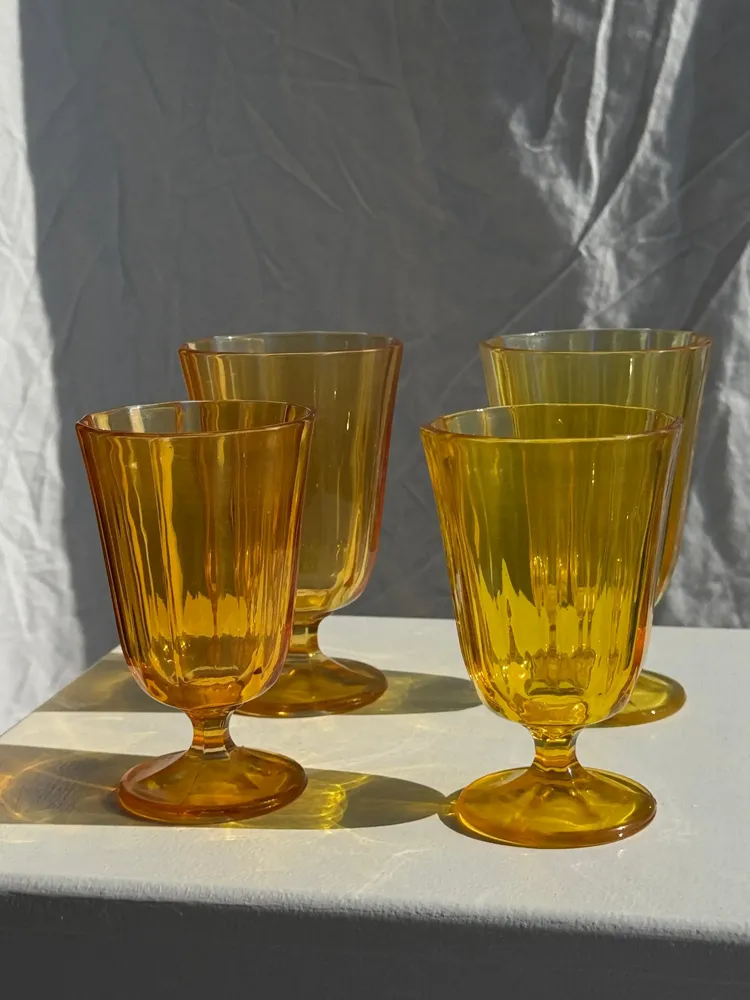 Stemware - Set of 4 yellow glasses: 2 large and 2 small - OFFICE OBJETS