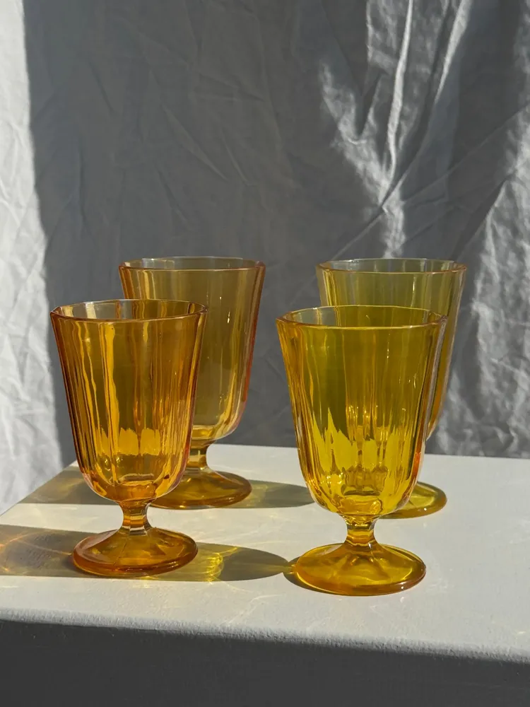 Stemware - Set of 4 yellow glasses: 2 large and 2 small - OFFICE OBJETS