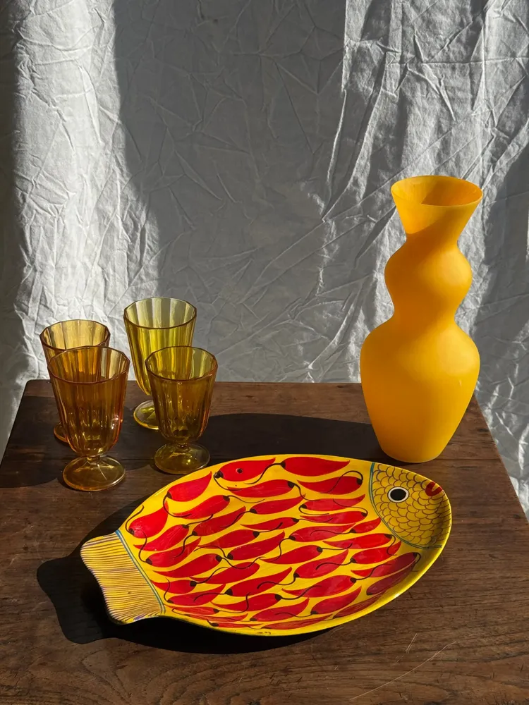 Stemware - Set of 4 yellow glasses: 2 large and 2 small - OFFICE OBJETS