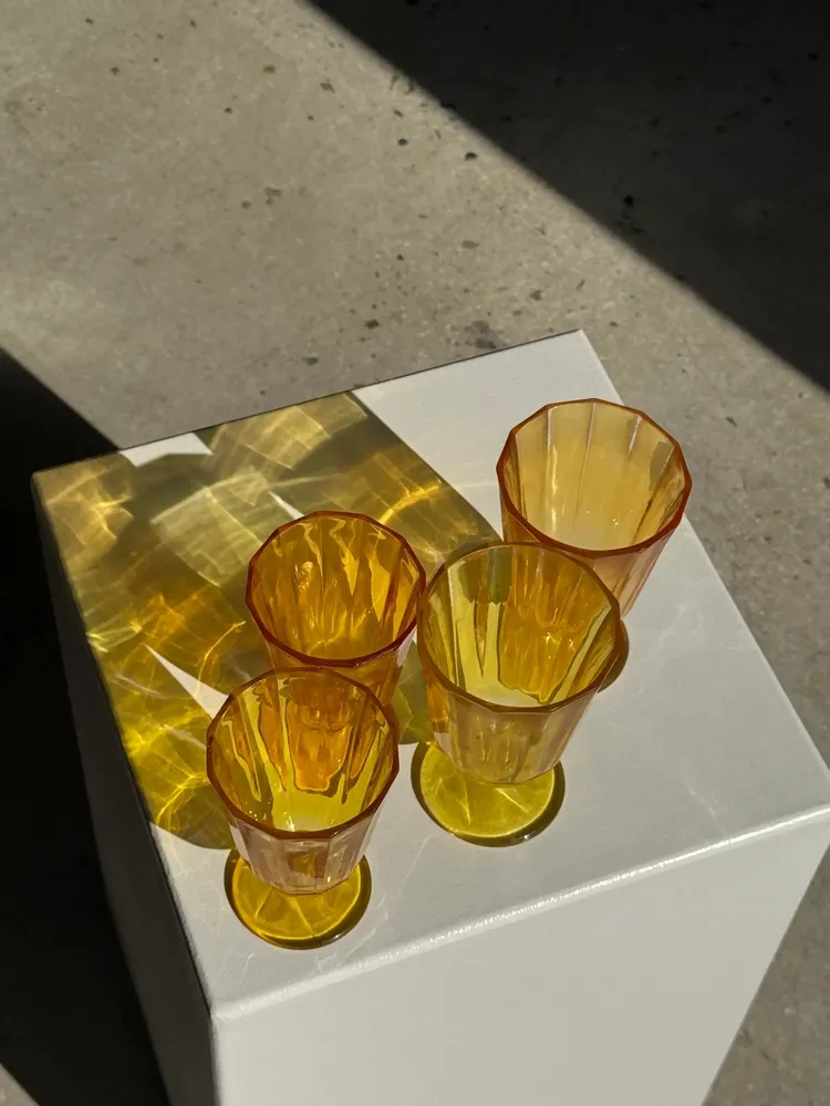 Stemware - Set of 4 yellow glasses: 2 large and 2 small - OFFICE OBJETS