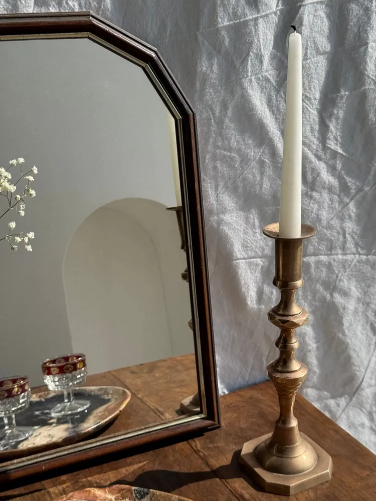 Miroirs - Petit miroir arrondi, cadre en bois, encadrement doré H49,5 - OFFICE OBJETS
