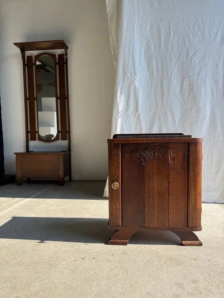 Other tables - Art Deco wooden bedside table with marble top and one drawer - OFFICE OBJETS