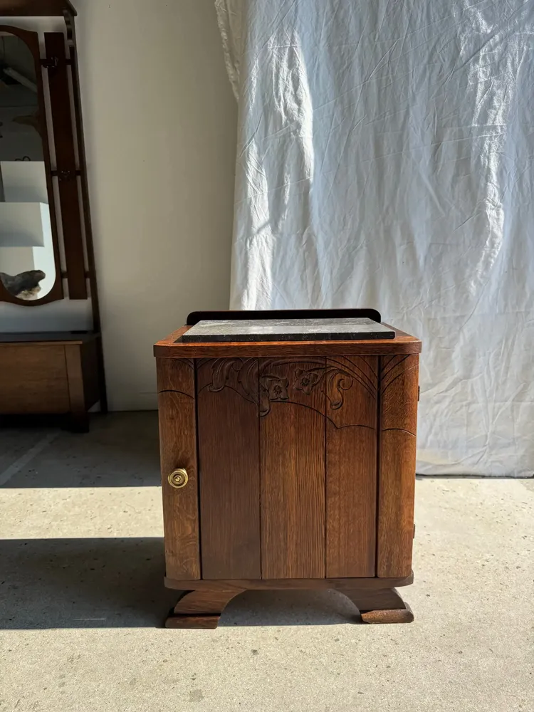 Other tables - Art Deco wooden bedside table with marble top and one drawer - OFFICE OBJETS