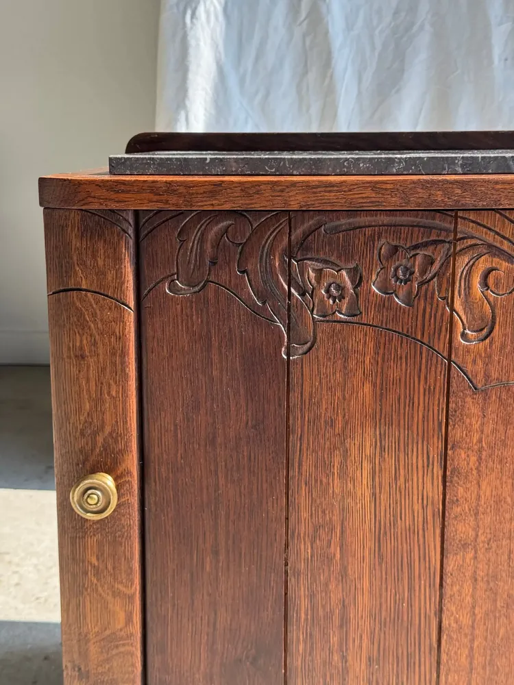 Other tables - Art Deco wooden bedside table with marble top and one drawer - OFFICE OBJETS