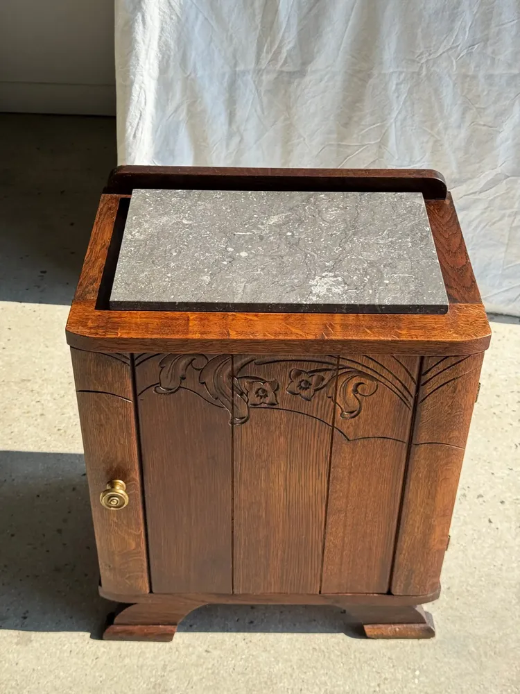 Other tables - Art Deco wooden bedside table with marble top and one drawer - OFFICE OBJETS
