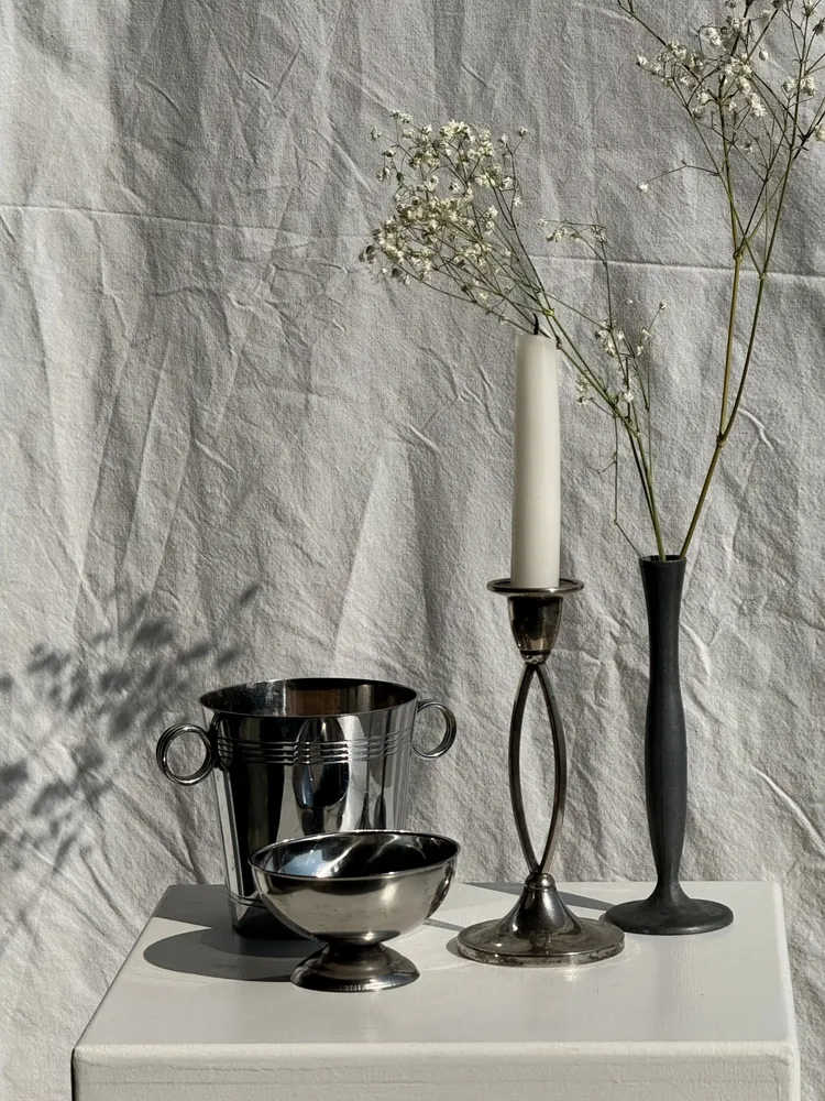 Bougeoirs et photophores  - Petit bougeoir argenté moderne vintage Made in England, Silver plate of Englande. IANTE. H16 - OFFICE OBJETS