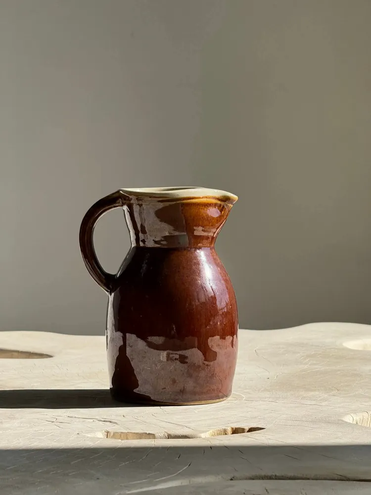 Carafes - Large varnished brown stoneware jug Grès du Berry Made in France H19 - OFFICE OBJETS