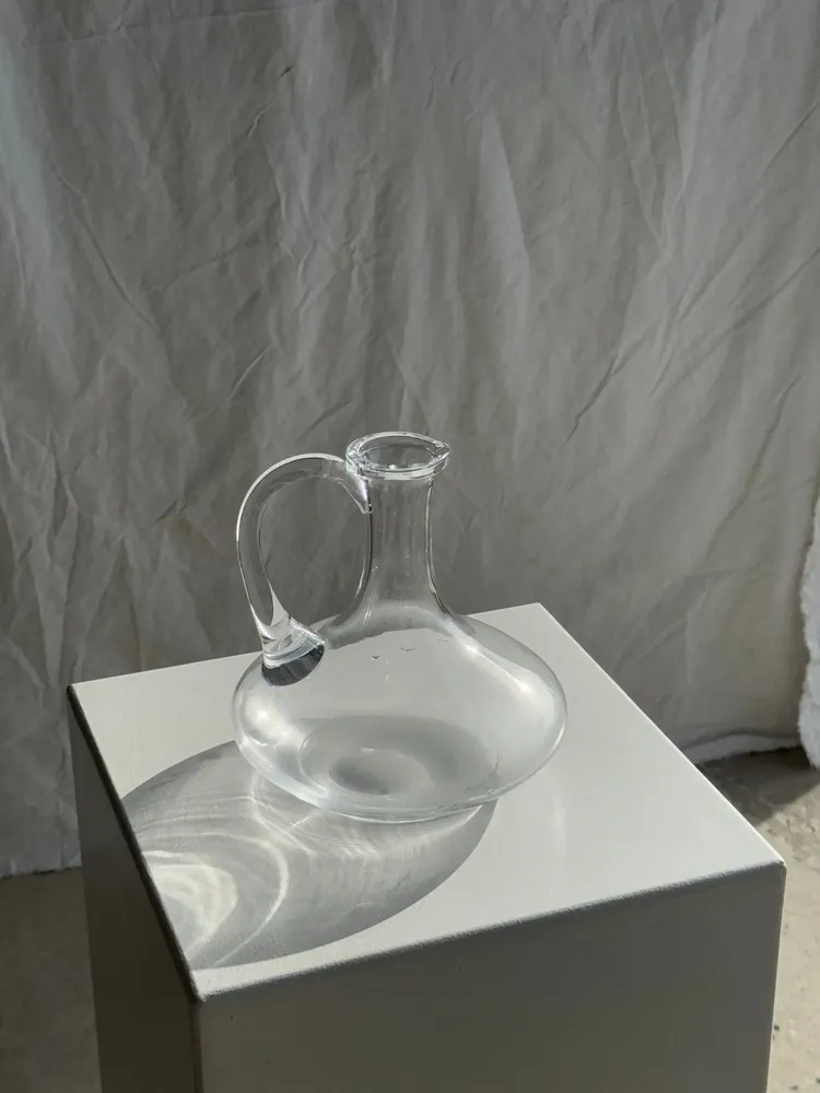 Carafes - Vintage glass carafe with flattened, flared body handle H18 - OFFICE OBJETS