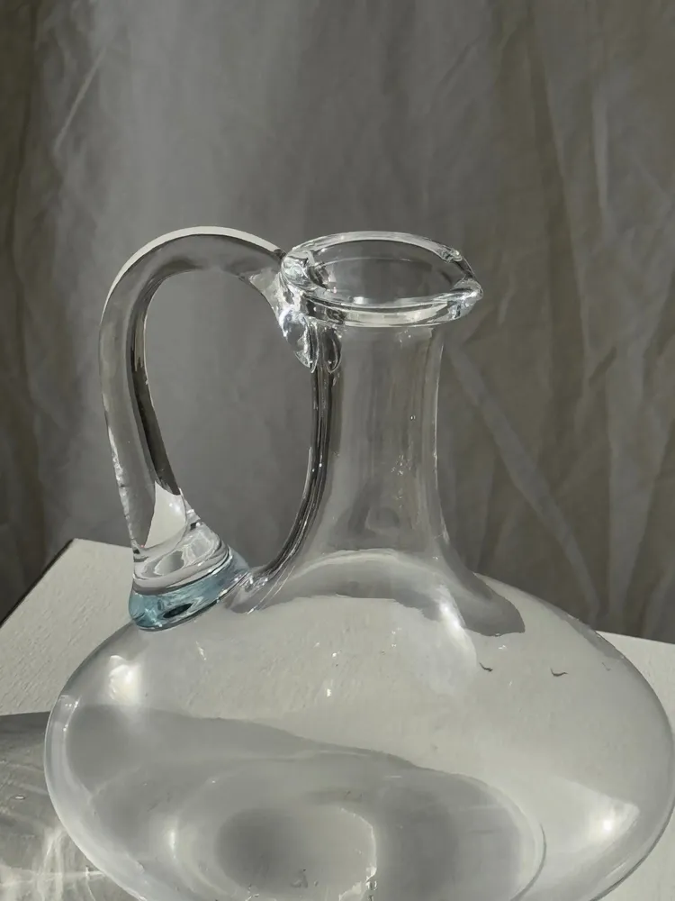 Carafes - Vintage glass carafe with flattened, flared body handle H18 - OFFICE OBJETS