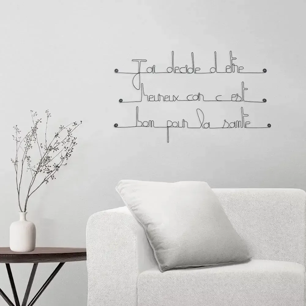 Autres décorations murales - Citation Déco Murale en Fil Métallique : "Heureux ... Santé" - BIJOUX DE MUR