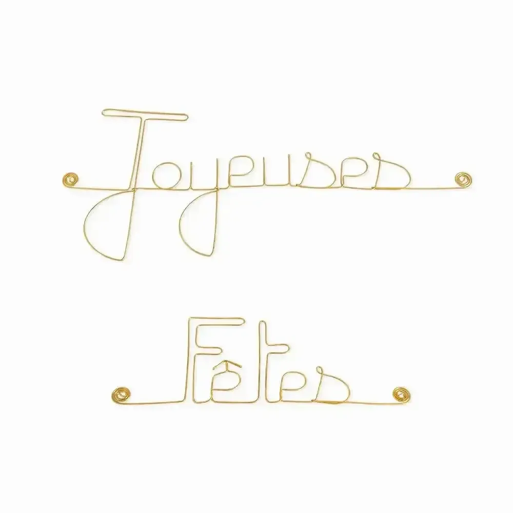 Autres décorations murales - Décoration Murale en fil de Laiton Doré - Joyeuses Fêtes - BIJOUX DE MUR