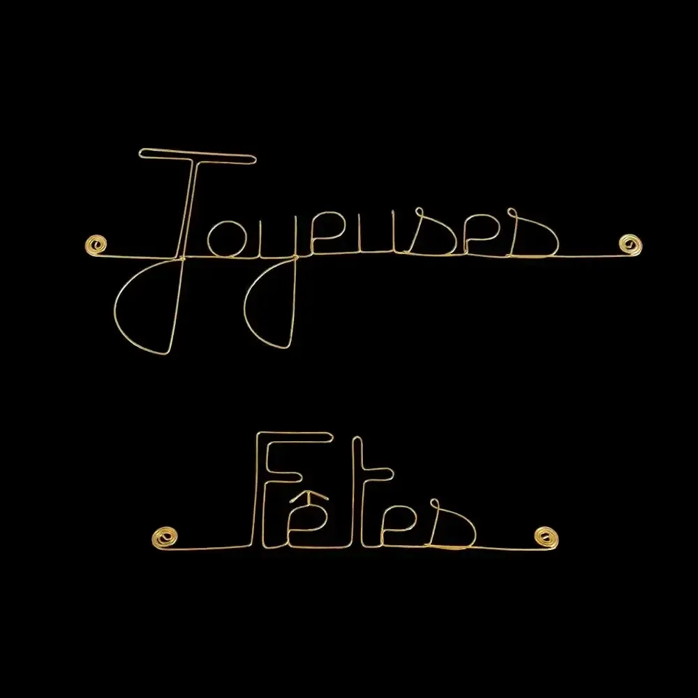 Autres décorations murales - Décoration Murale en fil de Laiton Doré - Joyeuses Fêtes - BIJOUX DE MUR