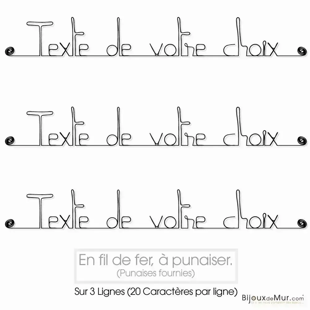 Other wall decoration - Customizable wire wall decoration writing - 3 lines - BIJOUX DE MUR
