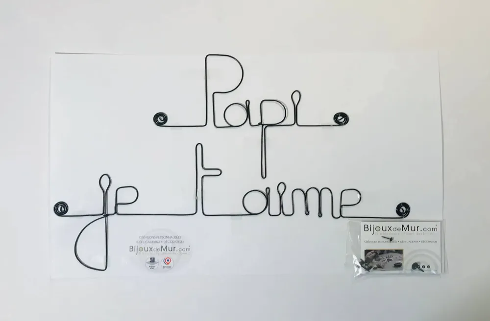 Autres décorations murales - Fête des Grand-Pères " Papi je t'aime " - en Fil de Fer - BIJOUX DE MUR