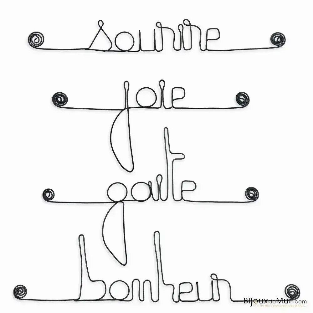 Autres décorations murales - Lot de mots en métal : Bonheur, Gaité, sourire, joie - BIJOUX DE MUR