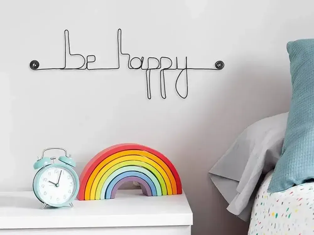 Autres décorations murales - Mot Déco Murale en fil de fer " Be happy " - BIJOUX DE MUR