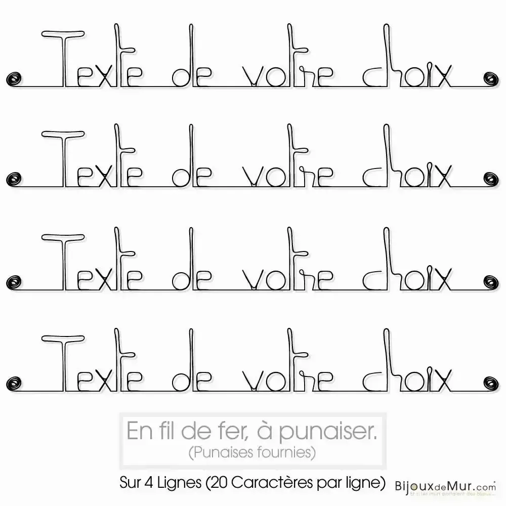 Autres décorations murales - Phrase Déco Murale en fil de fer à personnaliser - 4 lignes - BIJOUX DE MUR