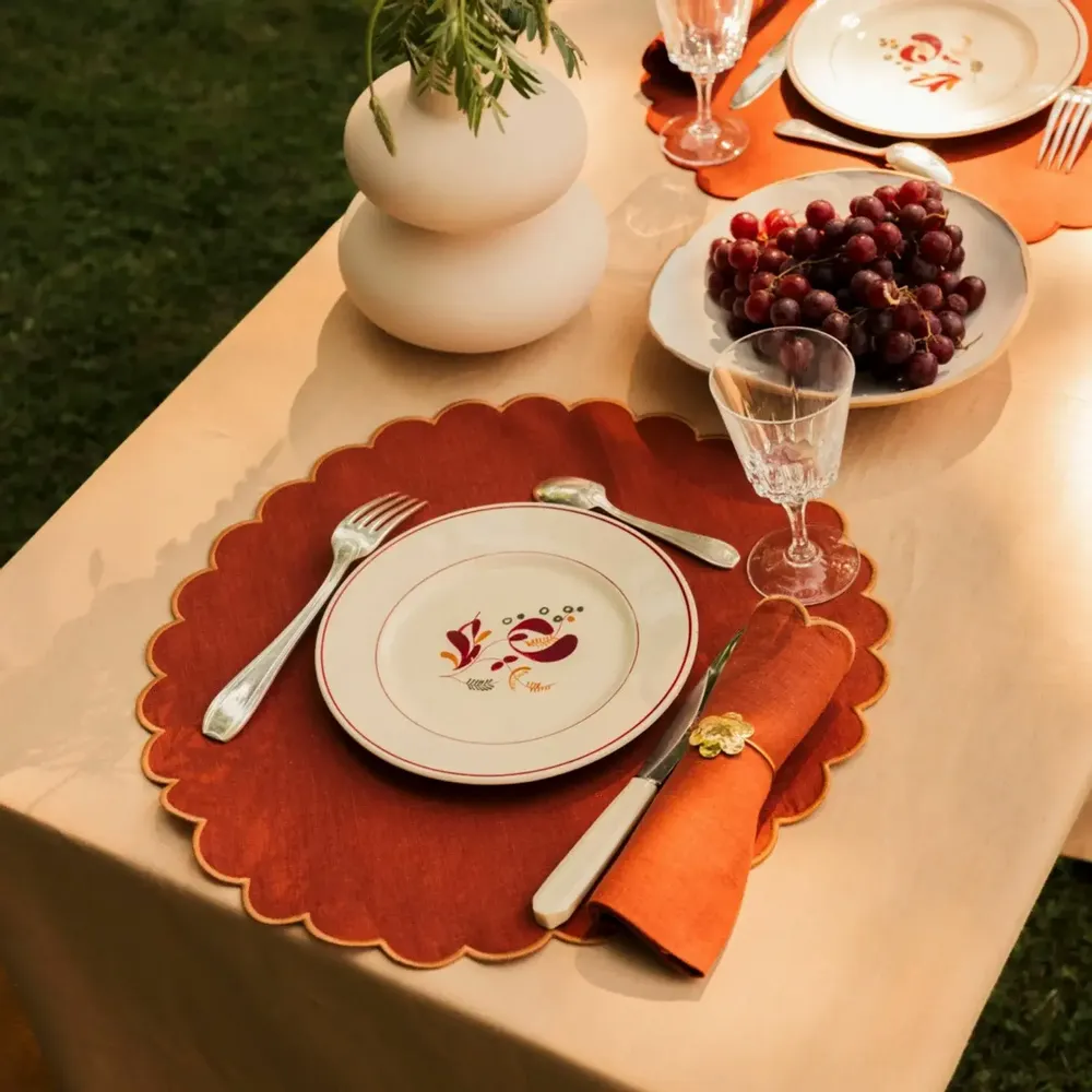 Linge de table textile - Linge de table en lin festonné - TOMÈTE