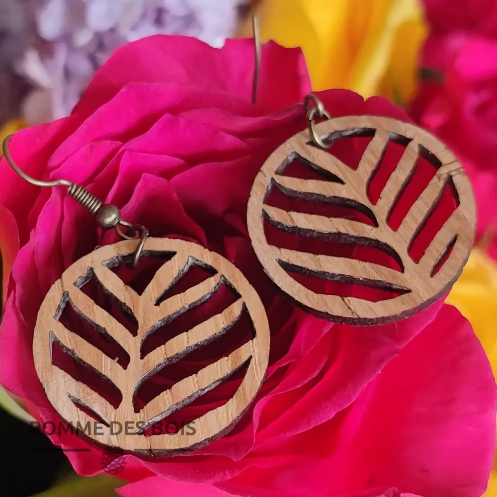 Bijoux - Boucles d'oreilles - Feuille Tropicale - POMME DES BOIS