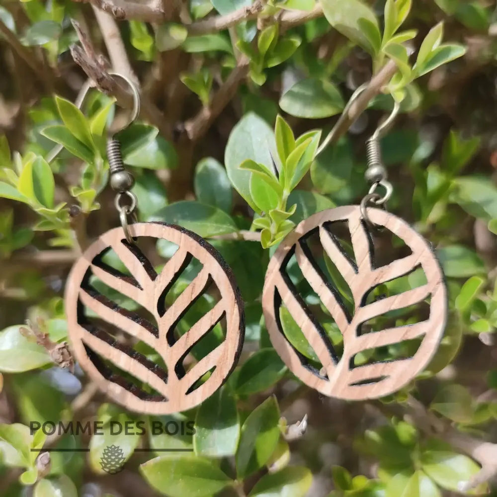 Bijoux - Boucles d'oreilles - Feuille Tropicale - POMME DES BOIS