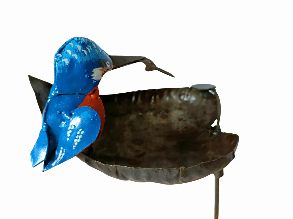 Accessoires de déco extérieure - Tuteur feuille Métal Recyclé Martin Pêcheur 22x18cm - TERRE SAUVAGE
